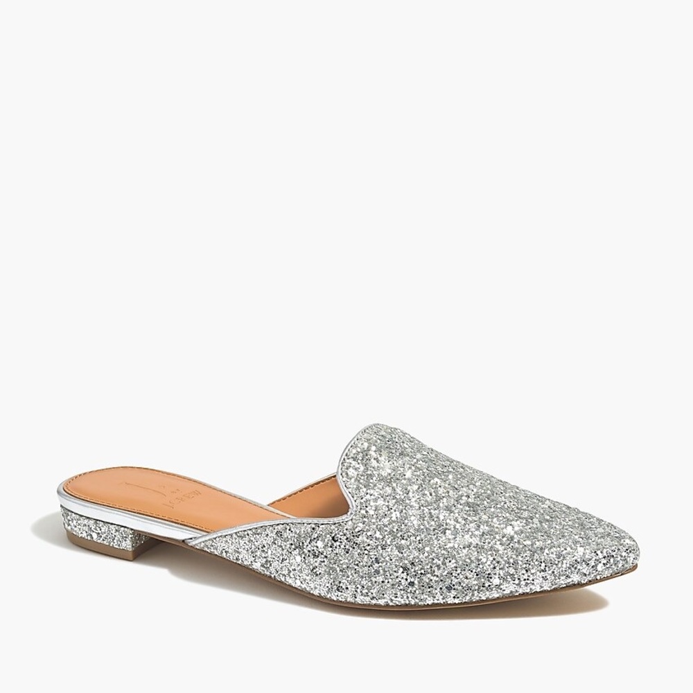 NWT J. Crew Factory Silver Glitter Mules
